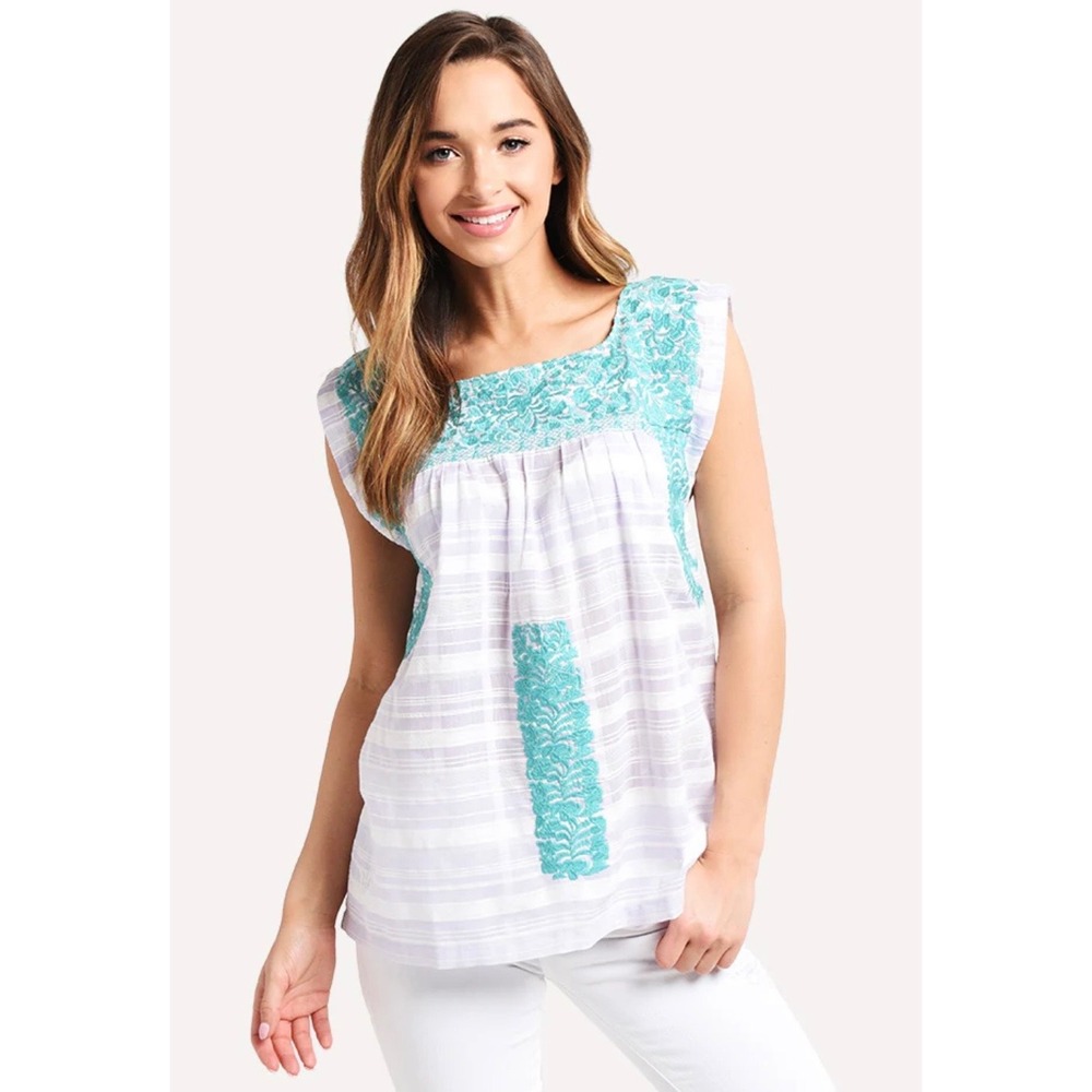 J.Marie‎ Miranda Tank Blouse Purple Teal Embroidered Size Small Beach Summer